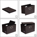 PRANDOM Collapsible Storage Bins with Lids [3-Pack] Leather Fabric Foldable Storage Boxes Organizer Containers Baskets Cube with Cover for Bedroom Closet Office Nursery Brown (14.9x10.8x10)