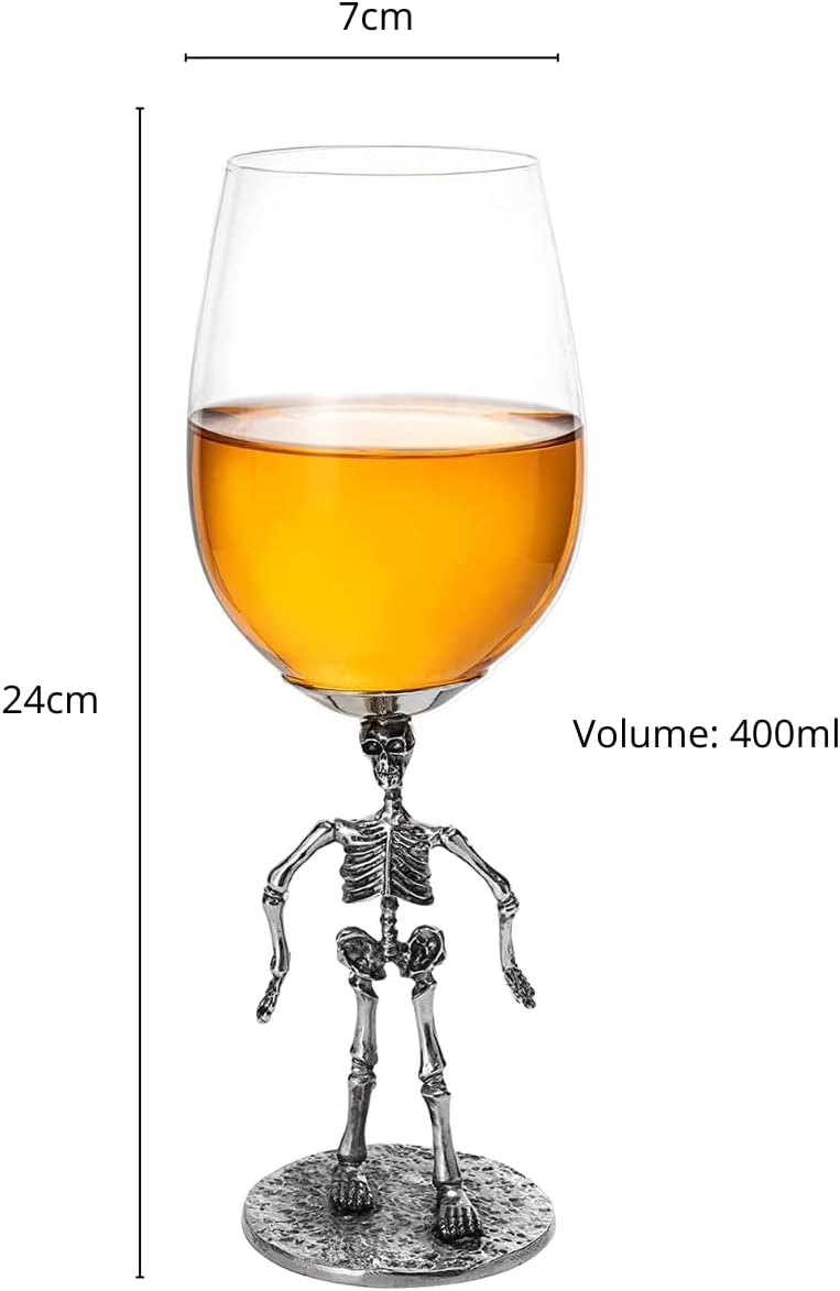 Stemmed Skeleton Wine Glass Set of 2 | 12oz Gothic Wine Goblets 10" Tall | Halloween Skeleton Decor Drinkware, Spooky Wine Glass Gift Set, Haunted Party Barware, Gothic Skeleton Gifts for Wine Lovers