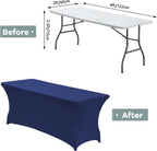 CWK 4FT Waterproof Stretch Spandex Table Cover for Rectangular Tables - Elastic Fitted Tablecloth for Folding Tables,Wrinkle Resistant Table Cloth for Parties, Weddings, Banquets & Events (Blue)