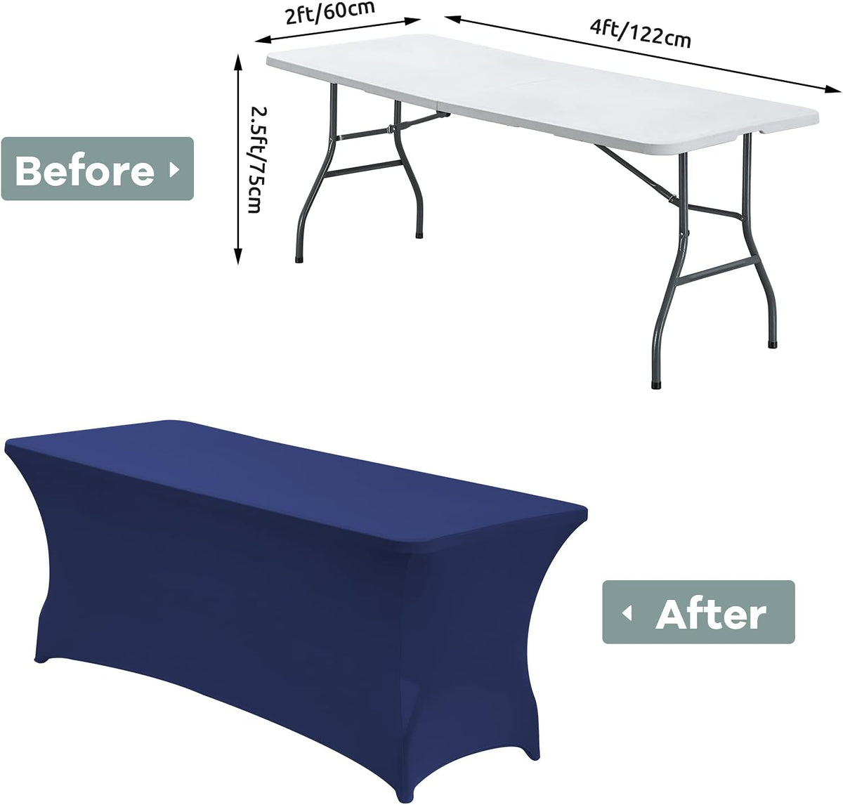 CWK 4FT Waterproof Stretch Spandex Table Cover for Rectangular Tables - Elastic Fitted Tablecloth for Folding Tables,Wrinkle Resistant Table Cloth for Parties, Weddings, Banquets & Events (Blue)