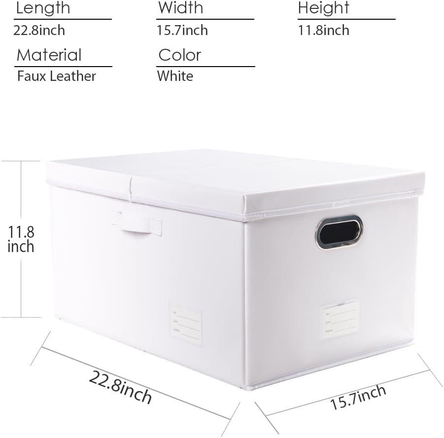 PRANDOM Collapsible Storage Box with Lid [1-Pack] Leather Fabric Foldable Storage Bin Organizer Container Basket Cube with Cover for Home Bedroom Closet Office Nursery White (22.8X15.7X11.8)
