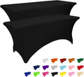 IVAPUPU 2 Pack 8FT Table Cloth for Rectangular Fitted Events Stretch Black Table Covers Washable Spandex Tablecloth Protector for Party, Wedding, Cocktail, Banquet, Festival
