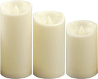 CANDLE CHOICE Waterproof Outdoor Battery Operated Flameless Pillar Candles with Timer Realistic Flickering Plastic Fake Electric LED Lights for Lantern Garden Wedding Christmas Decorations 3 Pack