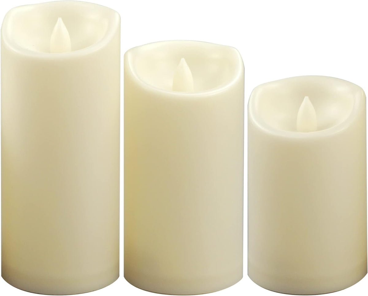 CANDLE CHOICE Waterproof Outdoor Battery Operated Flameless Pillar Candles with Timer Realistic Flickering Plastic Fake Electric LED Lights for Lantern Garden Wedding Christmas Decorations 3 Pack