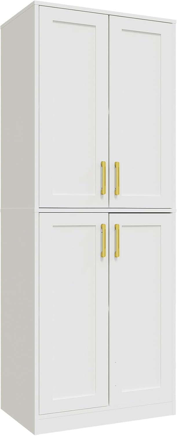 Storage Cabinet, Kitchen Pantry with Doors & Shelf, Tall Storage Cabinet for Bathroom, Living Room, Entryway,White