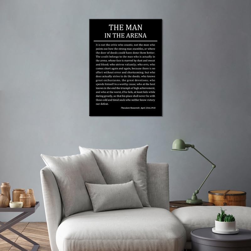 Motivational Poster The Man In The Arena Inspirational Canvas Wall Art Theodore Roosevelt Quotes Canvas Prints Artwork for Living Room Home Decor Painting Stretched and Framed [18''Wx 24''H]