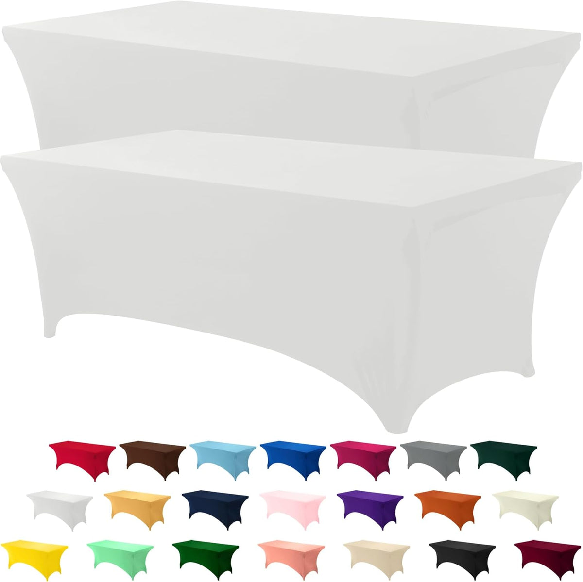 Utopia Kitchen 6FT Spandex Tablecloth [2 Pack, White] 200 GSM Stretch, Fitted, Washable and Wrinkle Resistant Table Cloth Rectangle Cover for Trade Shows, Wedding, Parties [72Lx30Wx30H Inch]