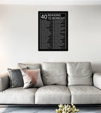 Inspirational Posters Motivational Wall Art 40 Reasons to Workout Picture Prints on Canvas Modern Home Decor Painting Artwork for Living Room Office Stretched and Framed Ready to Hang [30''W x 40''H]