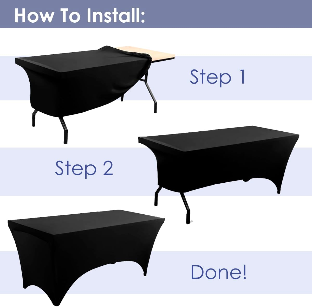 Craft And Party 2 Pack 8ft Black Spandex Tablecloth – Fitted Stretch Cover – Universal Fit for Folding Tables – Wrinkle-Free, Washable – Ideal for Parties, Weddings, Events