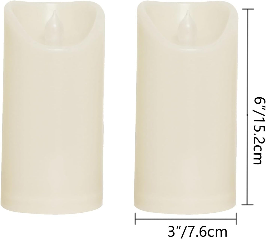 CANDLE CHOICE Outdoor Battery Operated Flameless Candles with Remote Timer Waterproof Flickering Plastic Electric LED Pillar Lights for Lantern Patio Garden Wedding Party Decorations 3x6 Inches 2 PCS