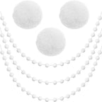 Jishi 3pk White Felt Pom Pom Garland Christmas Tree Decorations Indoor Home Decor, Cute Winter Wonderland Snow Ball Ornaments, Hanging String Pompom Snowball Beads, Xmas Holiday Birthday Party Banners