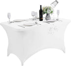 SuperO Waterproof Spandex Table Cover for 4FT Table Universal Fitted Stretch Tablecloth for Party, Banquet, Wedding and Events-White