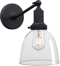 PERMO Industrial Vintage Sconces Slope Pole Single Sconce with 6.7" Oval Dome Clear Glass Shade Matte Black Wall Sconce Wall Mount Light Fixture for Bathroom Bedroom Entryway Home Office Kitchen