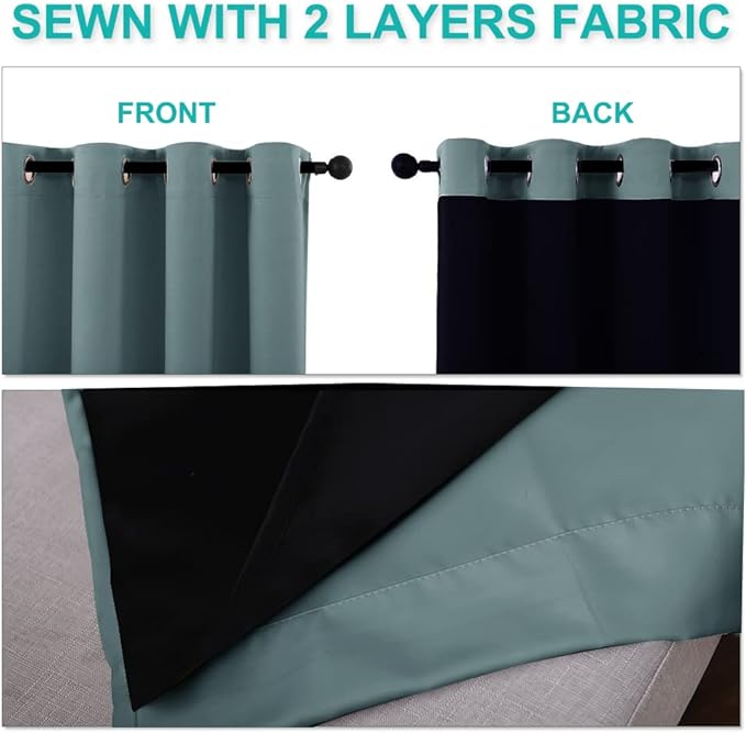 NICETOWN Aqua 100% Blackout Curtains 45 inches Long, 2 Thick Layers Completely - Image 5