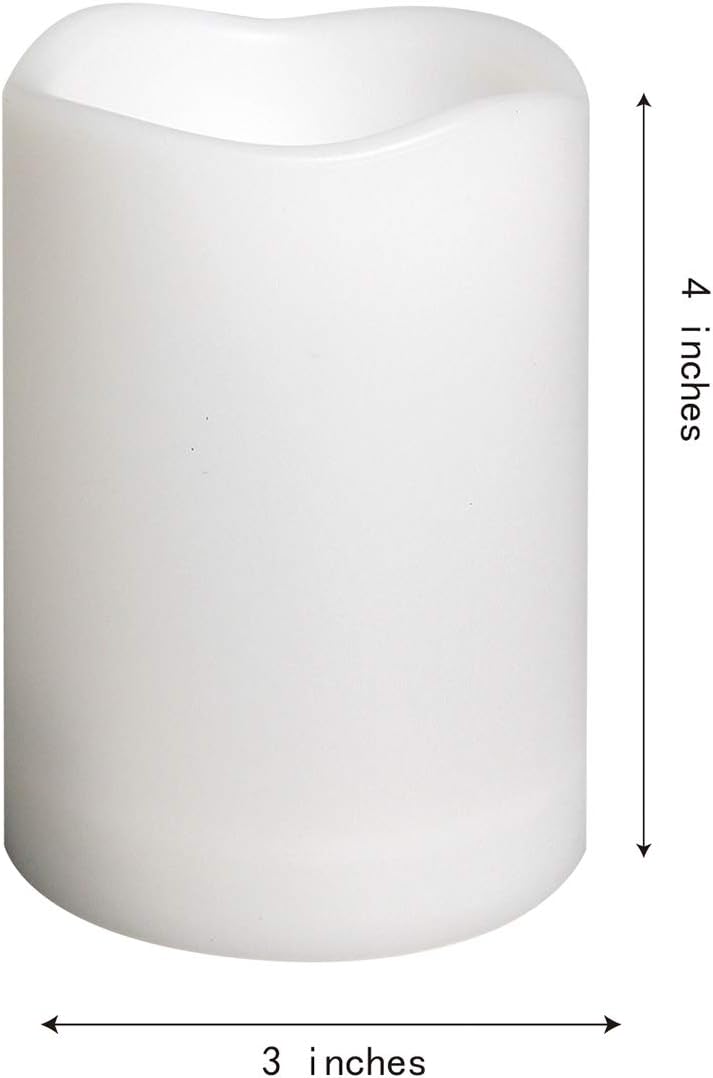 CANDLE CHOICE Waterproof Outdoor Battery Operated Flameless Candles Remote Timer White Plastic Realistic Flickering Fake Electric LED Pillars Lantern Garden Wedding Christmas Decorations 3”x4” 6 Pack