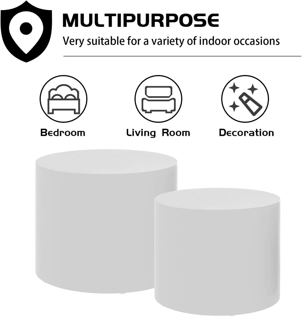 WILLIAMSPACE Nesting Coffee Table Set of 2, Matte White Round Wooden Coffee Tables Modern Circle Table for Small Space Living Room Bedroom Accent End Side Table (Matte White-Round)