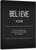 Believe Verb Inspirational Canvas Wall Art Motivational Positive Posters Wall Decor Painting Picture Printed Artwork for Living Room Modern Home Office Decor Framed Ready to Hang[18" W x 24" H]