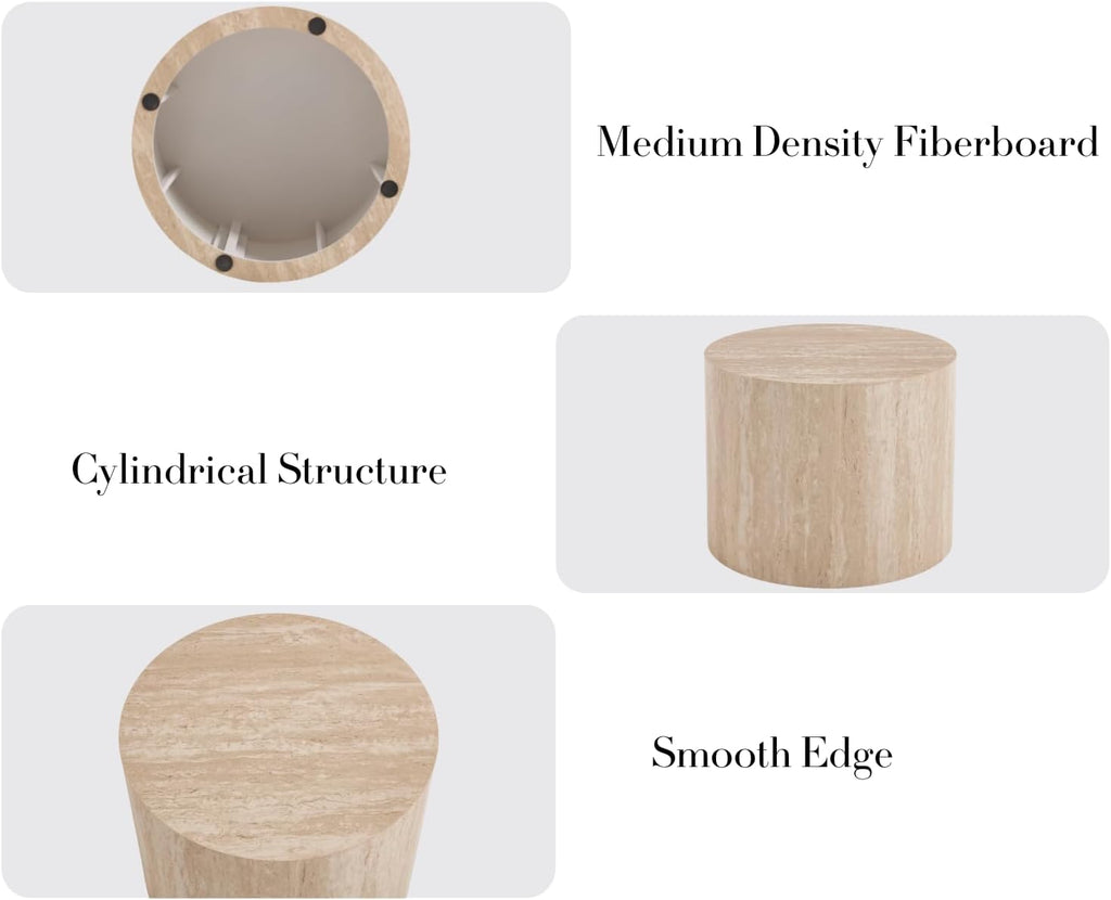 EALSON Nesting Coffee Table Set of 2 Modern Round Wood Coffee Table Circle Fluted End Tables Accent Tables for Small Space/Living Room/Bedroom, Travertine