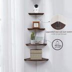 Corner Shelf, 7inch Solid Walnut Wood Floating Corner Shelf Wall Mount Round End Floating Speaker Rack with Wire Hole for Small Plant Photo Frame for Bedroom Kitchen, Living Room
