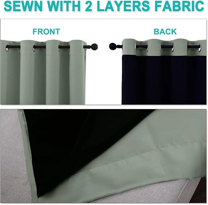 NICETOWN Greyish Green Blackout Curtains 90 inches Long, Full Light Blocking - Image 5