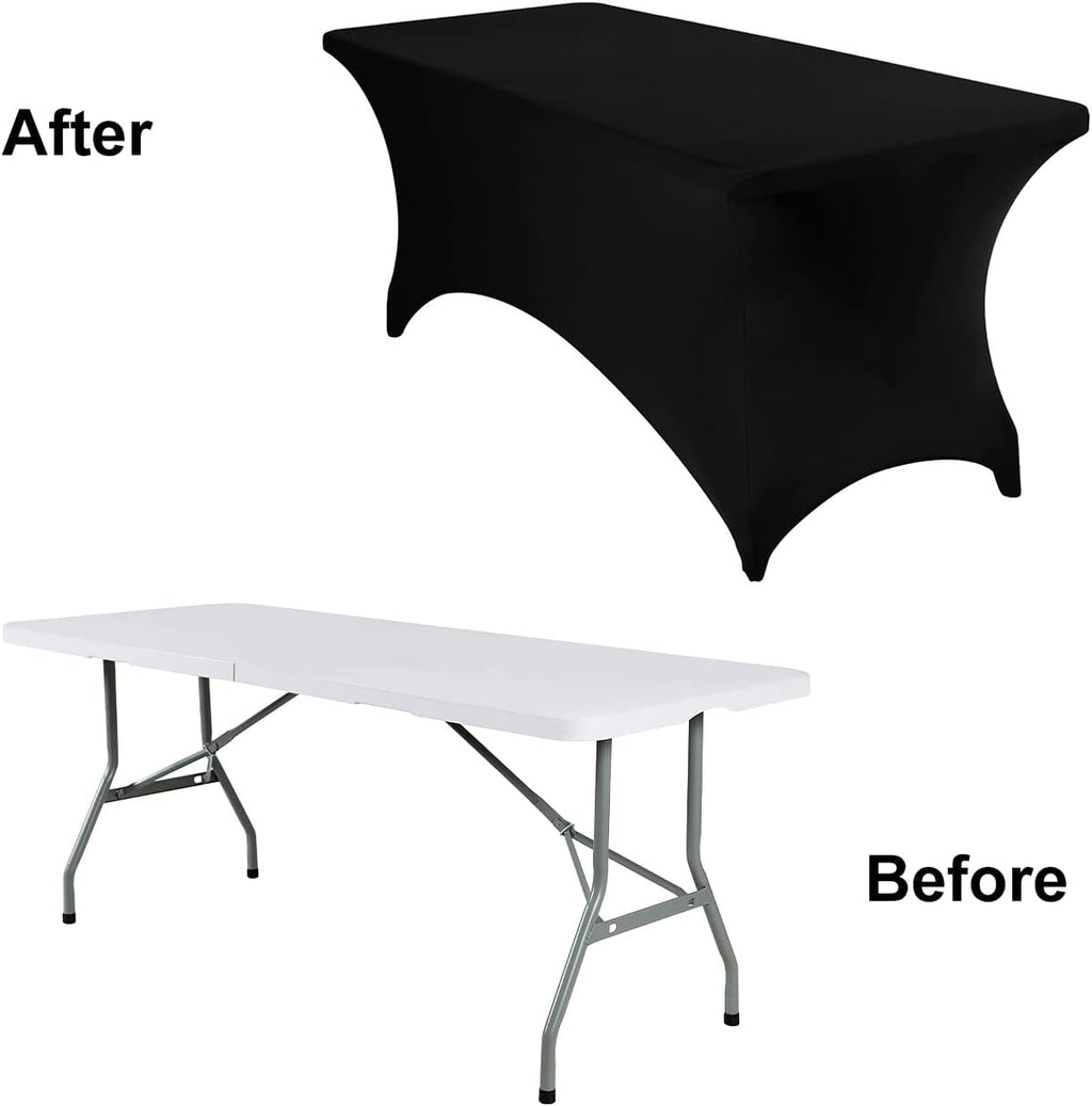 2Pack Spandex Waterproof Rectangular Table Covers, 6FT, Black, Stretchable, Stain Resistant, All-Season, Tablecloth for Party, Wedding, Banquet, Events