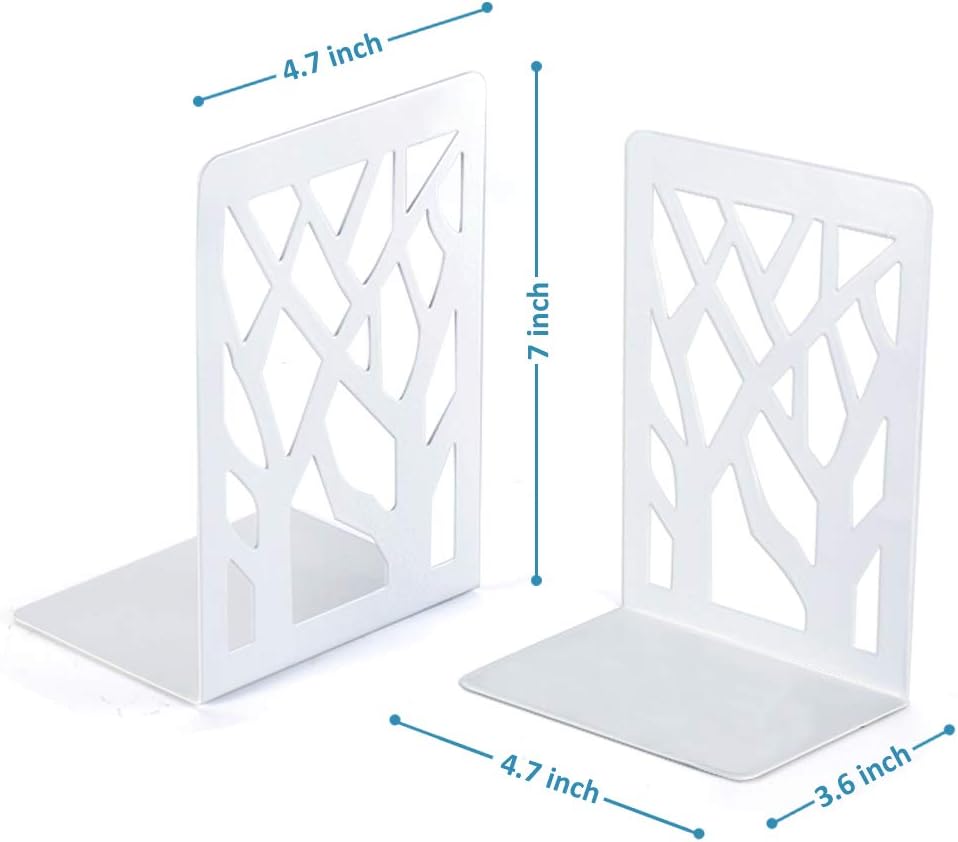 Book Ends, Bookends, Bookends for Shelves, Bookend, Book Ends for Heavy Books, White Metal Book Shelf Holder Home Decorative, Book Stoppers for Shelves, Bookend Supports 2 Pair