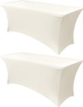Obstal 8Ft Stretch Spandex Table Cover for Standard Folding Tables - 2 Pack Universal Rectangular Fitted Tablecloth for Party, Banquet, Events, Trade Show (Cream, 96L x 30W x 30H Inches)