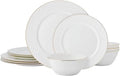 Mikasa Trellis Gold Rim Bone China Lightweight Chip Resistant 12 Piece Dinnerware Set, Service for 4