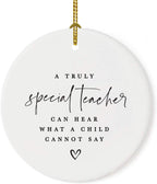 Andaz Press Round Ceramic Porcelain Christmas Tree Ornament for Teacher Thank You Appreciation Gift, A Truly Special Person Can Hear What a Child Cannot Say, Heart Graphic, 1-Pack Autism Therapist