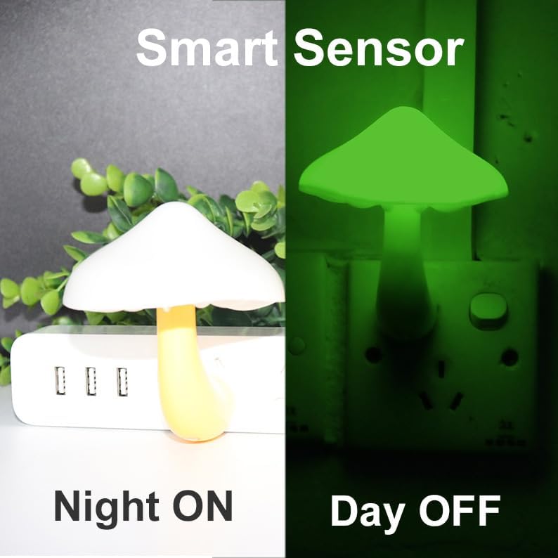 AUSAYE 3 Pack Sensor LED Night Light Plug in Lamp Mushroom Night Light for Adults Kids NightLight Bedroom,Bathroom,Toilet,Hallway,Stairs,Kitchen,Basement Green