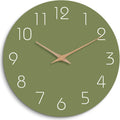 Mosewa Modern Wall Clock Silent Non Ticking 12 Inch Olive Green Battery Operated Simple Minimalist for Living Room Office Bedrooms Kitchen Home Decor