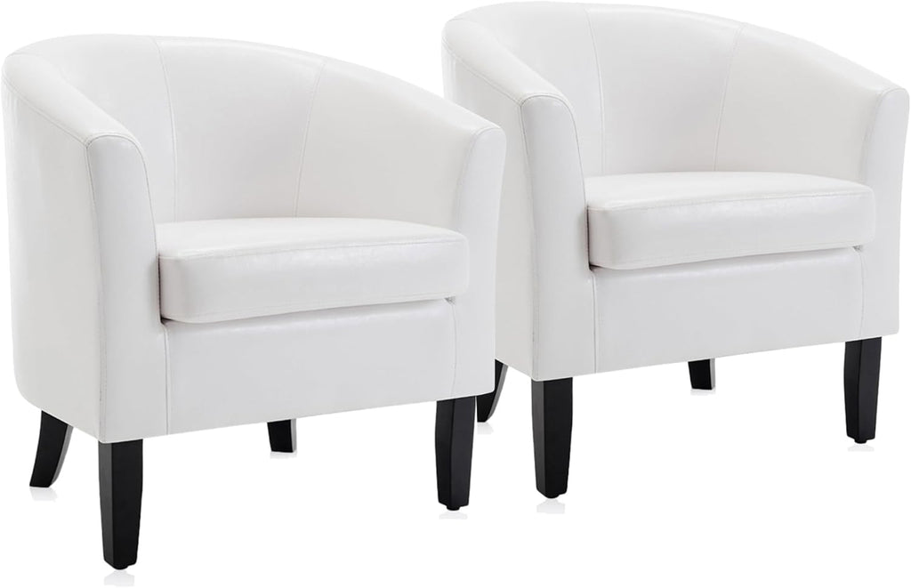BELLEZE Accent Barrel Chair, Set of 2 lub Tub Sofa Corner Chair with Flared Legs and Cozy Soft Padding for Living Room Bedroom Waiting Room - White