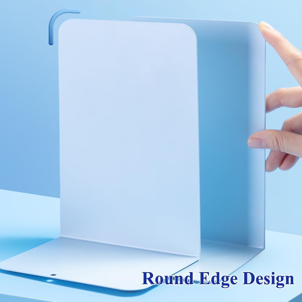 M&G Book Ends 1 Pair, Blue Large Metal Bookends for Shelves, L-Type Book Stopper for Heavy Books, Non-Skid Bookstand for Office Home School Supplies