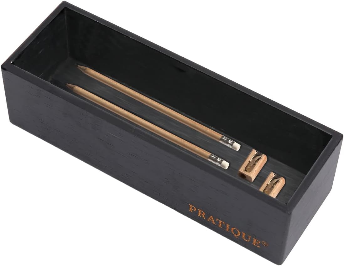 Bamboo Drawer Organizer - Kitchen Utensil Organizer Silverware Tray Cutlery Holder，Office Desk Supplies and Accessories,8.9 * 3 * 2.6inch,Black