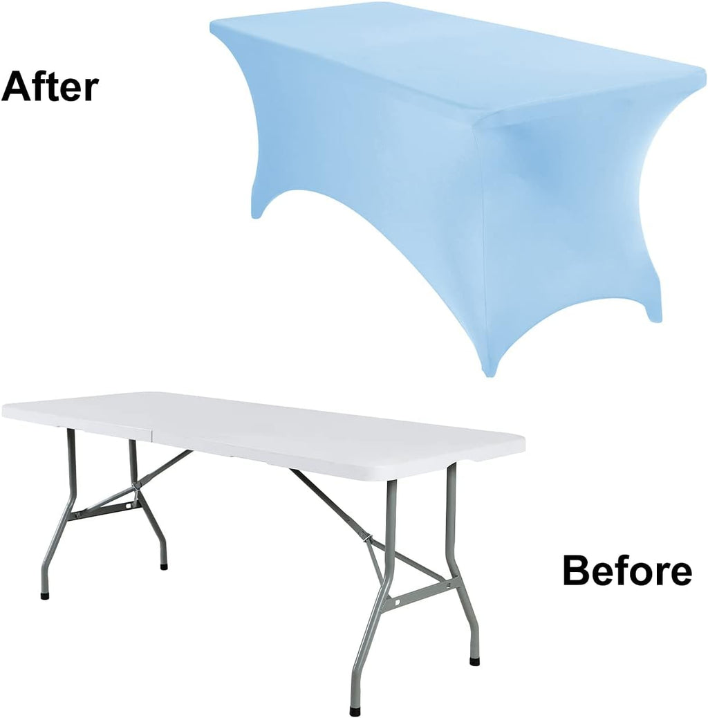 4Pack Spandex Waterproof Table Covers 6ft，Spandex 6ft Waterproof Table Cover for Party,Wedding, Banquet, and Events(Blue Mist)