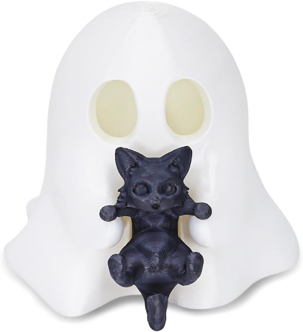 1 Pcs Halloween Ghost Figurine Cute Desktop Ornament Cute Cartoon Little Ghost Hugging Kitten Designs Resin Spooky Halloween Statue for Home Offince Art Display Decor Suppies