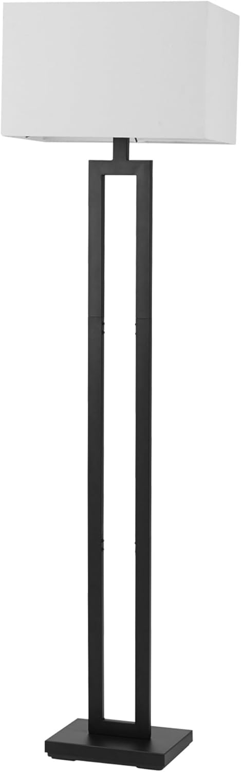 GLOBE Electric 67046 58" Floor Lamp, Matte Black Finish, White Linen Rectangular Shade, Modern Geometric Cutout Design, E26 Base