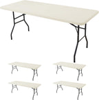 Fitted Tablecloth for 6 Foot Rectangle Tables-4 Pack Cream Elastic Outdoor Picnic Table Cover-Spandex Stretch Folding Table Cloths 6 ft for Camping Dining Room Patio Kitchen Banquet Party