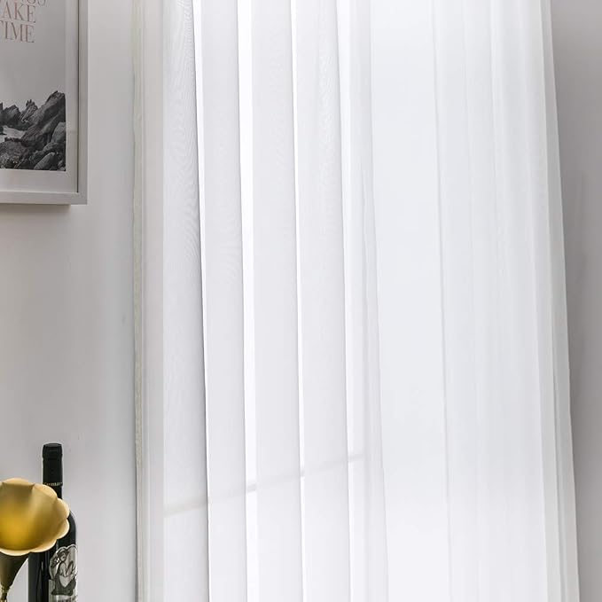 MIULEE 2 Panels Sheer Curtains for Living Room 54 X 45 Inches Ivory | Window - Image 5