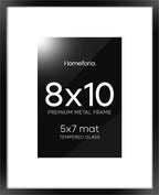 Homeforia Black Picture Frames 8x10, High End Metal 8 x 10 Photo Frame with Mat 5 by 7 Art, 10x8 Black Frame Matted to 5x7 inch Print, 8by10 Wall or Tabletop Frames, Tempered Glass, Wall Kit, Set of 1