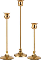 Taper Candle Holder Tall Vintage Metal Candlestick Holders Candle Stick Candelabra for Halloween Thanksgiving Christmas Holiday Wedding (Gold, 1 Set (3 pcs))
