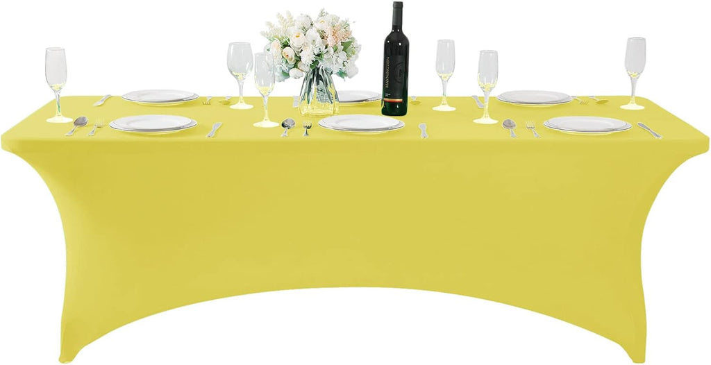 Spandex Table Cover for 8FT or 4ft or 6ft Table Universal Fitted Stretch Tablecloth for Party, Banquet, Wedding and Events-Yellow