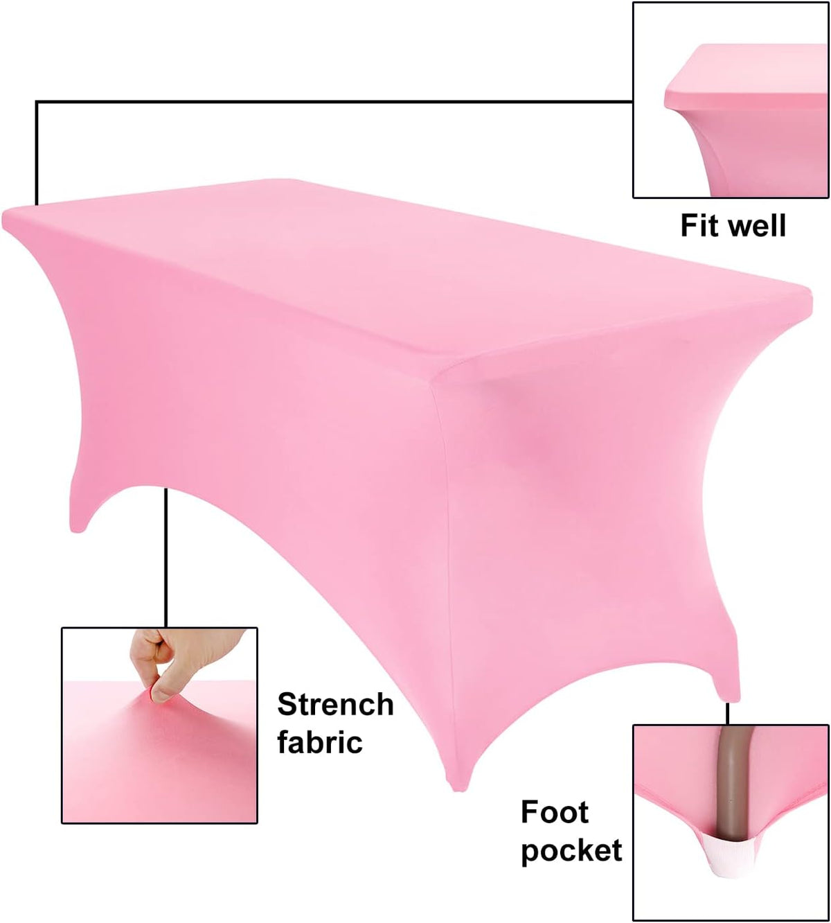 Spandex 6ft Waterproof Table Cover for Party,Wedding, Banquet, and Events(Pink)