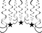 Party Star Swirl Decorations, Black Foil Ceiling Hanging Swirl Decorations with Star, Whirls Decorations For Birthday | Wedding | Anniversary | Graduation Party Supplies, Pack of 30