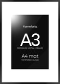 Homeforia A3 Picture Frame Black, High End Metal 11.7 x 16.5 inch Poster Frames with Mat 8.3 x 11.7 for Photo, A3 Size Frames Matted to A4 Print, 11.7x16.5 Wall Hanging Frame, Tempered Glass, Set of 1