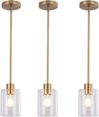 Brass Pendant Lights Kitchen Island - Gold Clear Glass Pendant Light Fixture Multiple Stems Rods 3 Units 12 Inch 3 Units 4 Inch (3 Pack Brass)