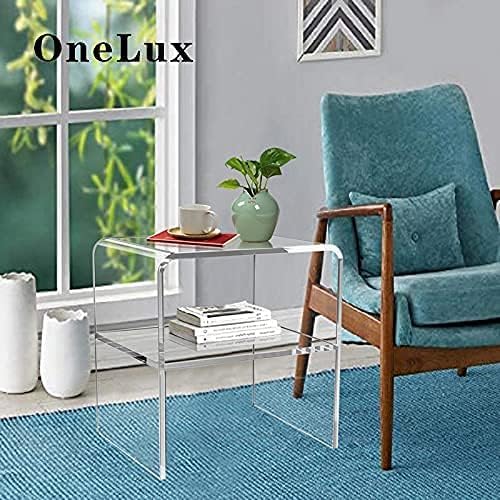 ONELUX 1626 Acrylic Bedside nightstand with Additional Shelf,Lucite Occasional Sofa Tables, Clear