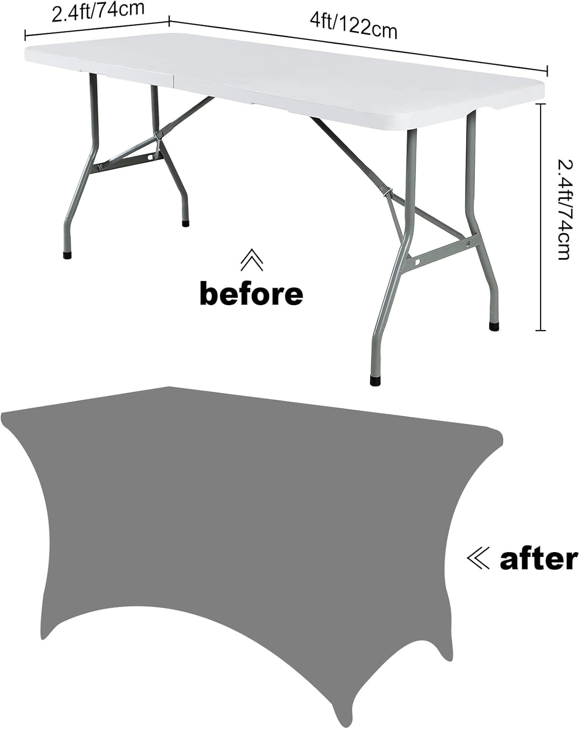 SuperO Waterproof Spandex Table Cover for 4FT Table Universal Fitted Stretch Tablecloth for Party, Banquet, Wedding and Events-Gray