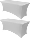 Obstal 6ft Stretch Spandex Table Cover for Standard Folding Tables - Universal Rectangular Fitted Tablecloth Protector for Wedding, Banquet and Party, 72L x 30W x 30H Inches, Silver, 2pc