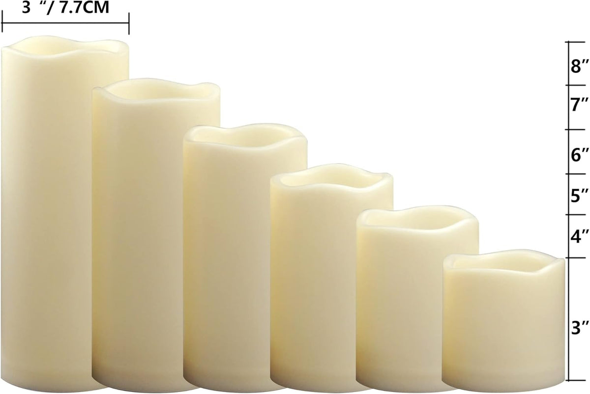 CANDLE CHOICE Waterproof Outdoor Battery Operated Flameless Pillar Candles with Timer White Plastic Realistic Flickering Electric LED Lights for Lantern Garden Wedding Christmas Decorations 6 Pack